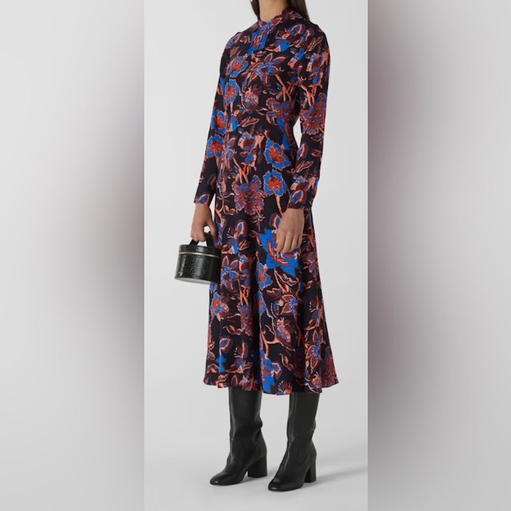 Whistles Black Ruby trailing bloom midi dress size 6 - Picture 2 of 11